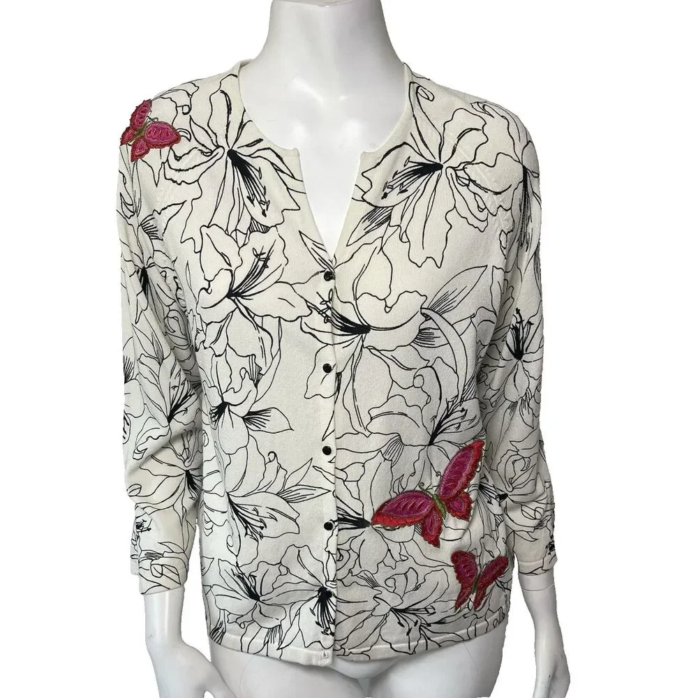 Vintage Marisa Christina Cardigan Butterfly Embroidered L Cottage Fairy Festival